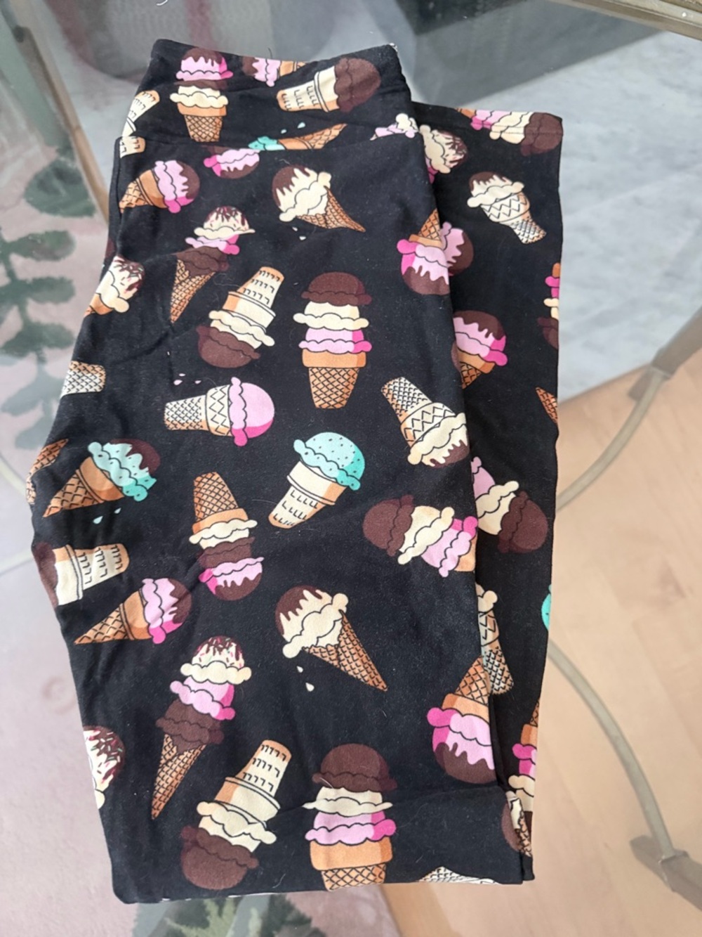 LuLaRoe Black Ice Cream Cone Print Leggings with Pastel Scoops
